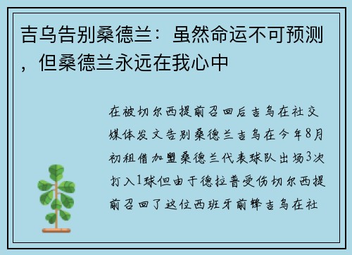 吉乌告别桑德兰：虽然命运不可预测，但桑德兰永远在我心中